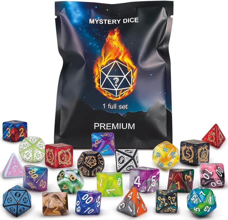 QMAY Polyhedral Dice - 8PCS Mystery Dice Set, Various Styles, Random D&D Dice Patterns & Dice Bag, DND Gifts, Suitable for Dungeons and Dragons, RPG, MTG,Role Playing Table Game - Image 1